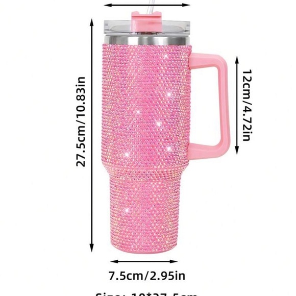 Pink Rhinestone Tumbler Stainless Steel Style 40oz with Handle New - Picture 12 of 15